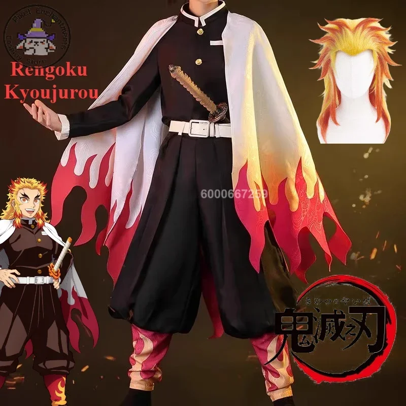 

Anime Rengoku Kyojuro Cosplay Costumes Men Yaiba Kisatsutai Member Role Play Outfit Halloween Comic Con