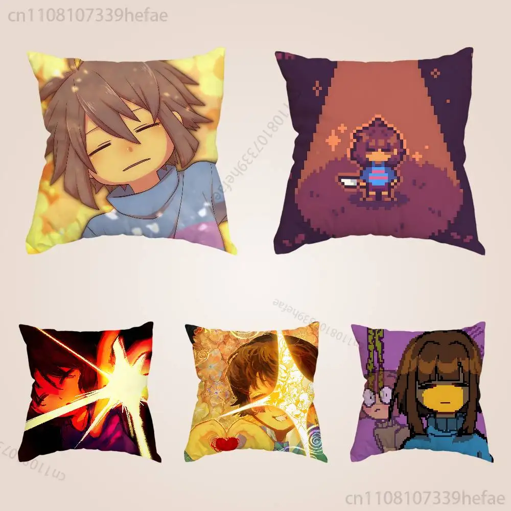 

Game Frisk U-Undertale Funny Pillow Case Anti-dustmite Pillowcase Invisible Zipper Silky Short Plush Sofa Cushion Cover