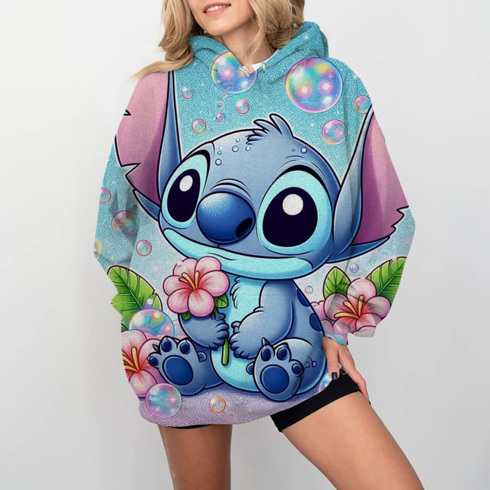 Disney Stitch cartoon print Hoodie Women Aesthetic Hoodies Unisex Album cartoon Print Pullovers Sweatshirts Korea