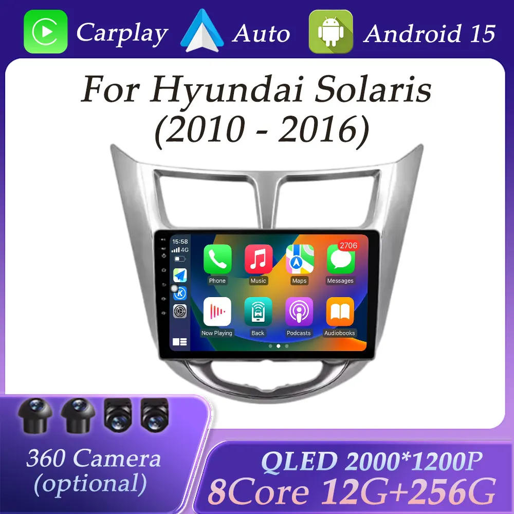 

Wireless CarPlay for Hyundai Solaris 2010 - 2016 Car Radio Video Multimedia Player GPS Navigation BT DSP Stereo QLED Screen WIFI