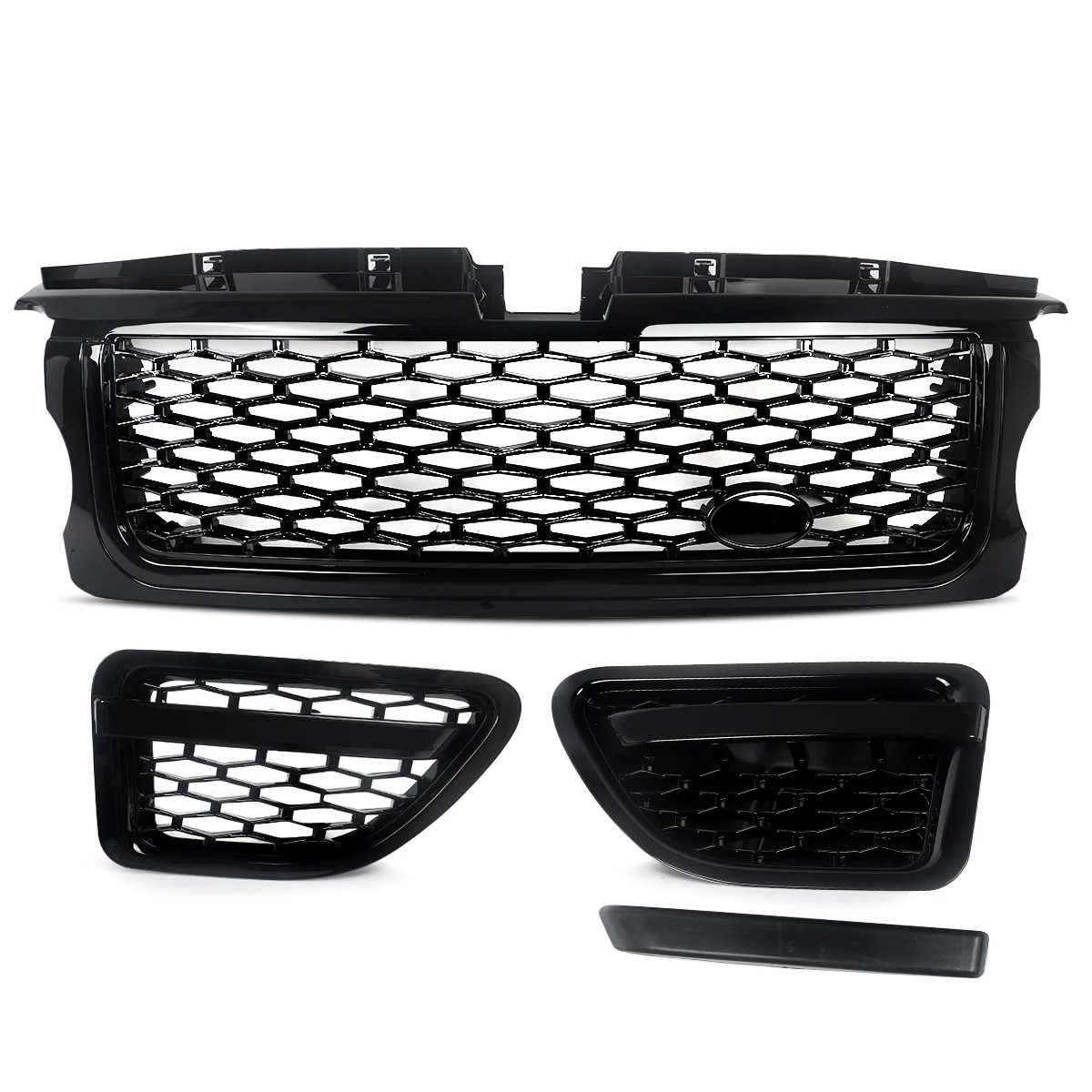 new Magickit Grille Assembly，2006-2009 Range Rover Sport Honeycomb Front Bumper Grill Side Fender Air Vent Glossy Black Body Kit