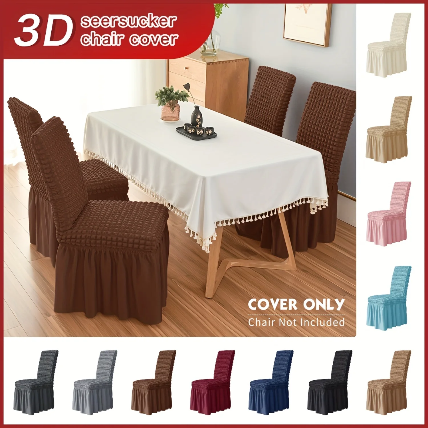 

Stretch Seersucker Skirt Dining Chair Slipcover Chair Protector For Ceremony Party Hotel Office Dining Room Decor