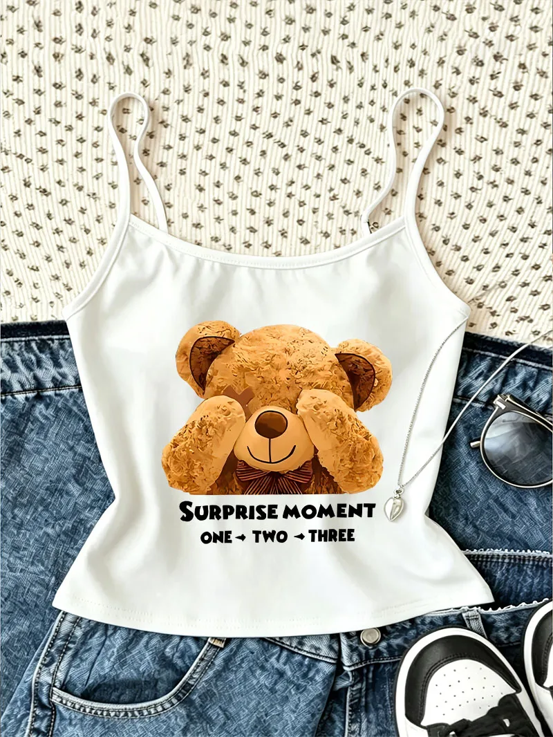 2000s Cartoon Bear Y2k Camisole Top Graphic Casual Crop Top Vest Chic Spring Summer 90s Women'S Tank Top Clothes