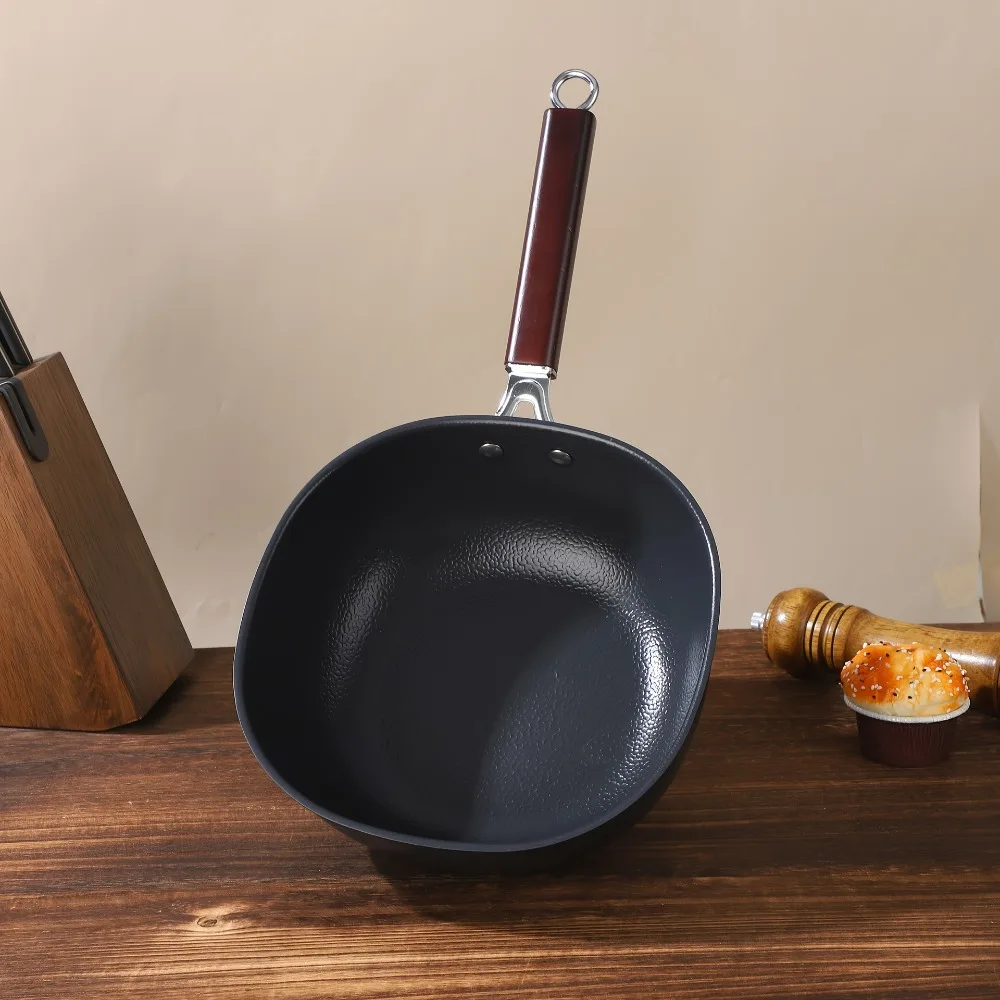 

Квадратная сковорода из чугуна без покрытия с плоским дном, кастрюля для жарки с прозрачной крышкой и деревянной ручкой, для использования в ресторанах