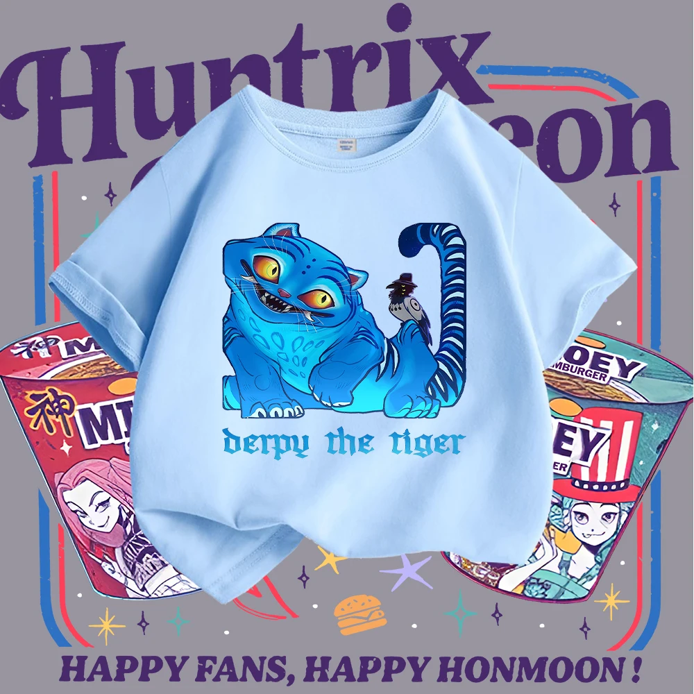 تي شيرت للأطفال على طراز KPOP مستوحى من Y2K مع رسومات قطة زرقاء لطيفة وطيور، تي شيرت عصري مطبوع عليه حيوانات كرتونية للأطفال، فريد من نوعه