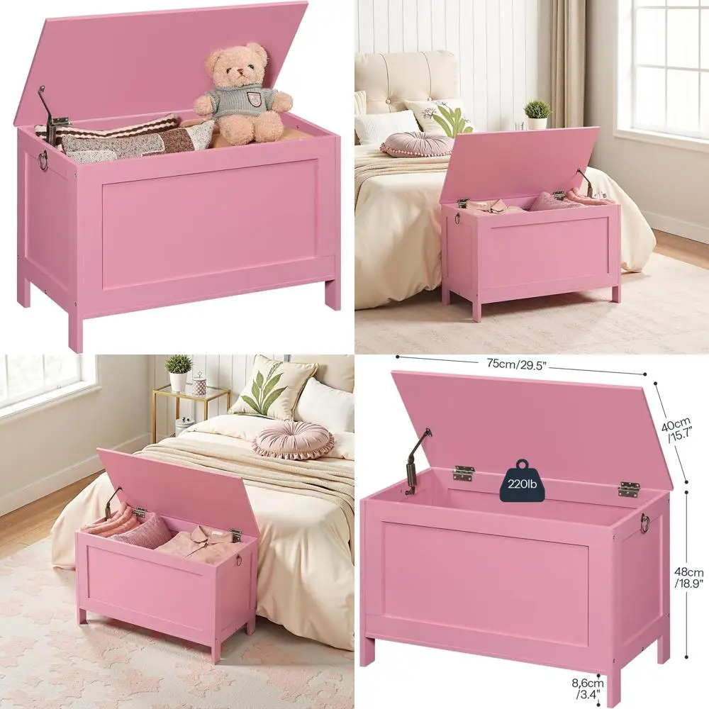 

Деревянный сундук в стиле ретро с защитной петлей, вместимость 220 фунтов, 29,9x15,7x18,9, простая сборка, розовый