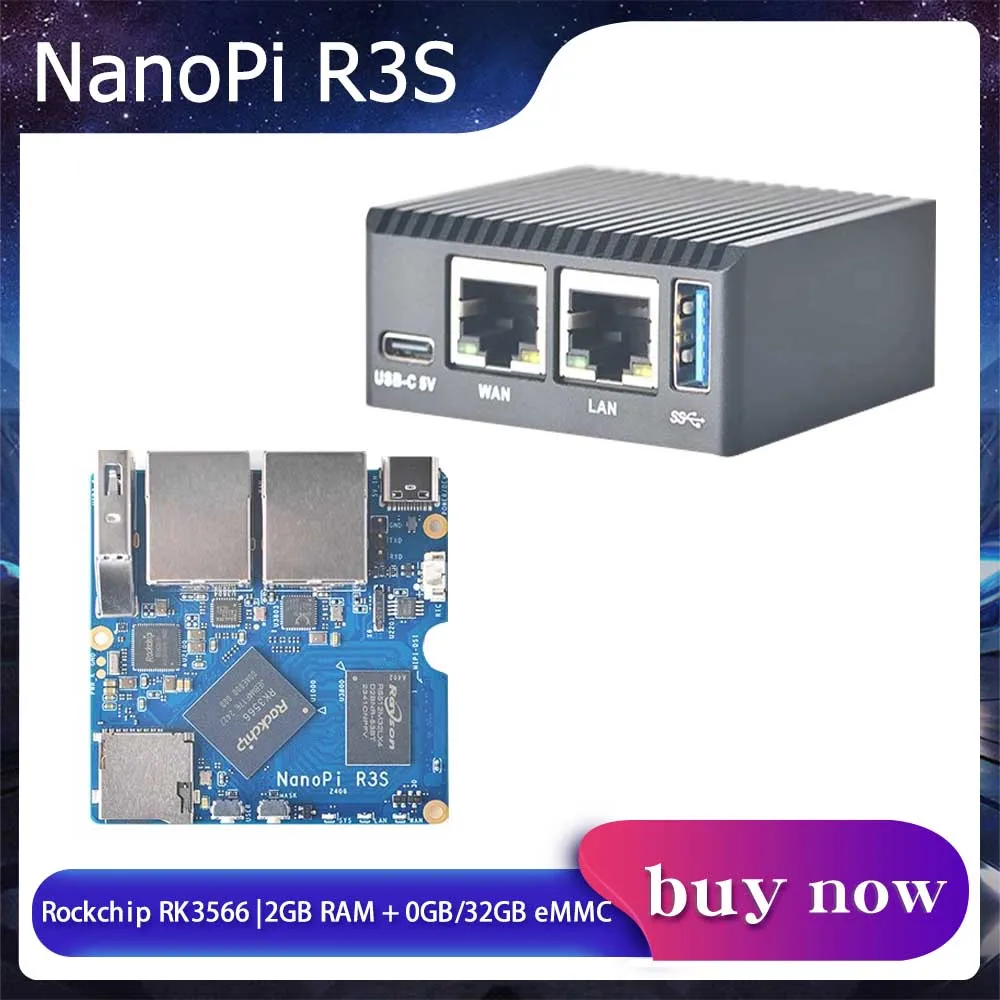 

NanoPi R3S Rockchip RK3566 Мини-маршрутизатор с 2 ГБ ОЗУ, двойной гигабитный порт, дополнительный металлический корпус с ЧПУ