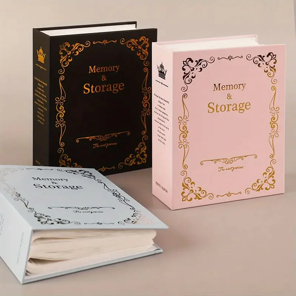 Vintage Photo Album 1 Page with 2 Grids 100 6-Inch Photo Storage Box Exquisite Memory Book with Clip Art