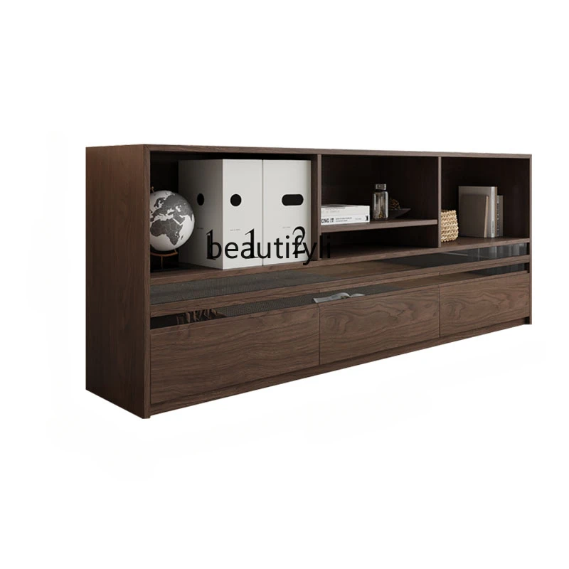 Black Walnut Solid Wood Chest of Drawers Modern Minimalist Floor Combination Bookshelf Multifunctional Storage Bookcase