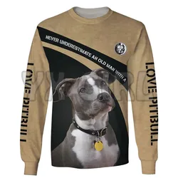 Asla bir Pit Bull 3d ile yaşlı bir adamı hafife almayın tüm baskılı tişörtü erkekler kadınlar için kazaklar Unisex Tops 01