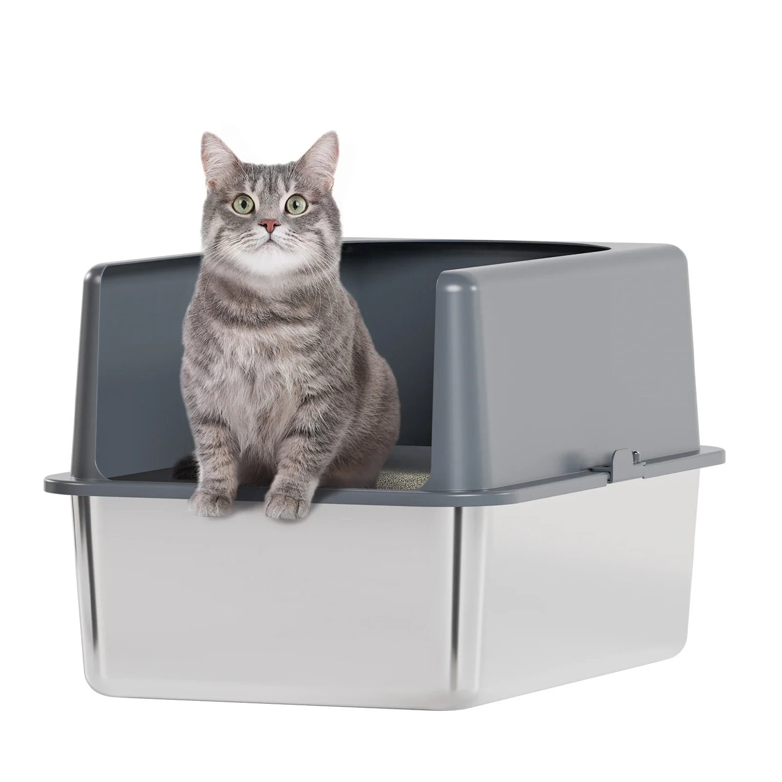 

Stainless Steel Cat Litter Box High-Sided With Lid,Stainless Litter Box, Easy To Clean Pan(19" L X 14" W X 6" H With Enclosure)