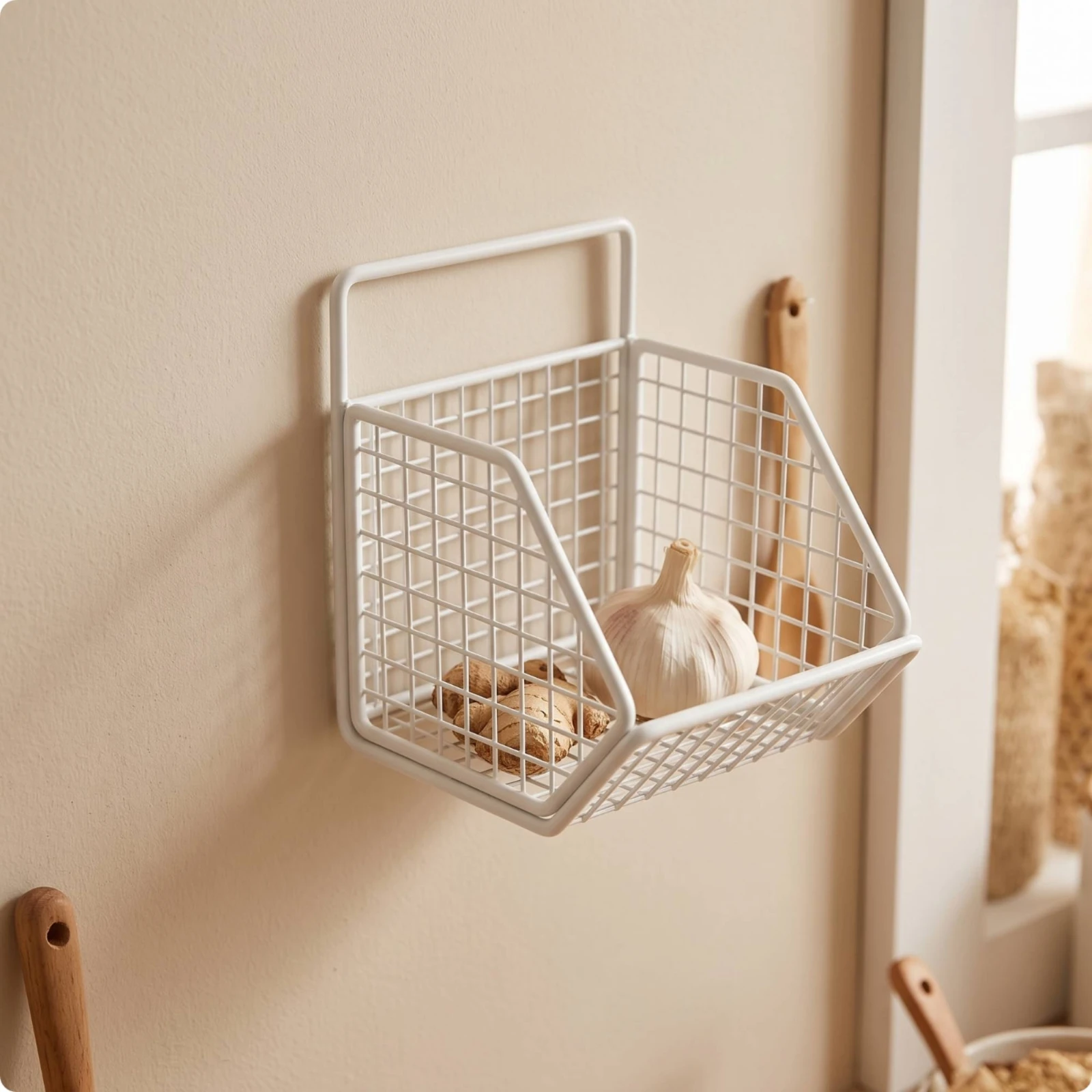 Wall-Mounted Wire Basket Open-Mesh Wire Wall Basket Baskets Space-Saving Compact for Kitchen, Pantry