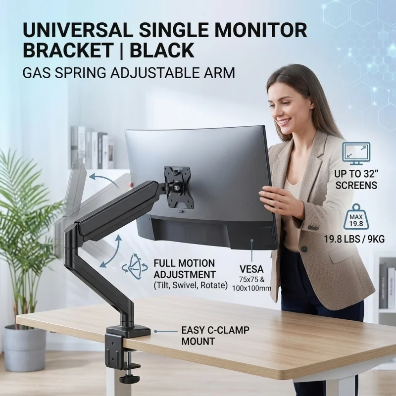 Verstellbarer Monitorarm, Monitorhalterung für einen Bildschirm, Schreibtischmontage, verstellbare Computerhalterung bis zu 32 Zoll, starke Unterstützung