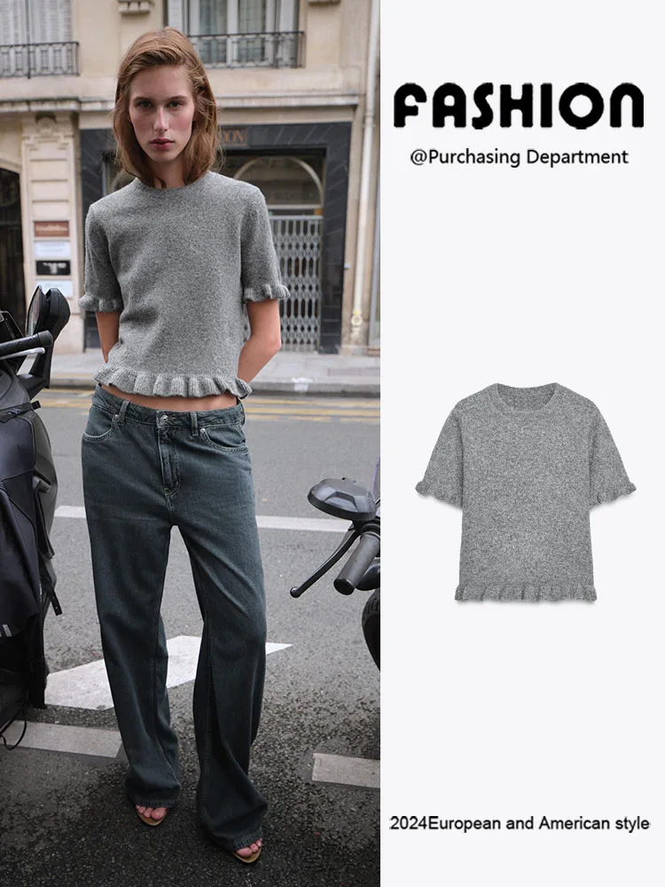 เสื้อสเวตเตอร์ถักผู้หญิงทรงเข้ารูป รุ่นใหม่ล่าสุด ฤดูใบไม้ร่วง ZA2025 ดีไซน์เก๋ไก๋ แต่งระบายหลายชั้น สไตล์อเนกประสงค์ ทันสมัย