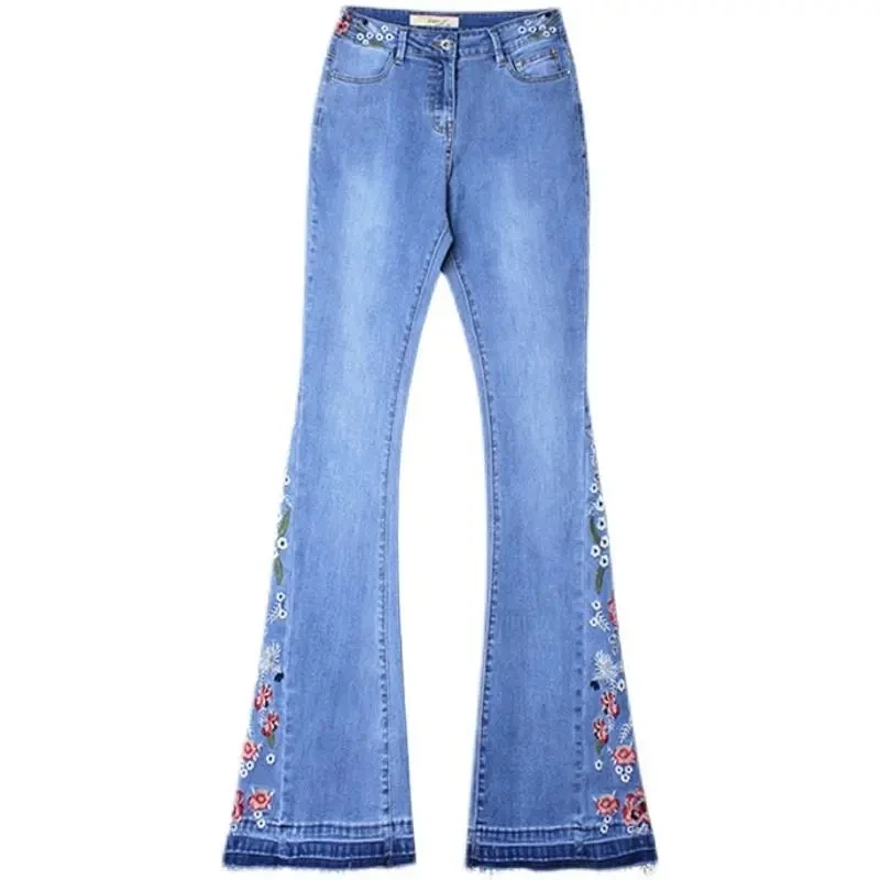 Corne brodée jean pour femmes été couleur claire élastique taille haute mince Denim pantalon femme pantalon décontracté JJ925