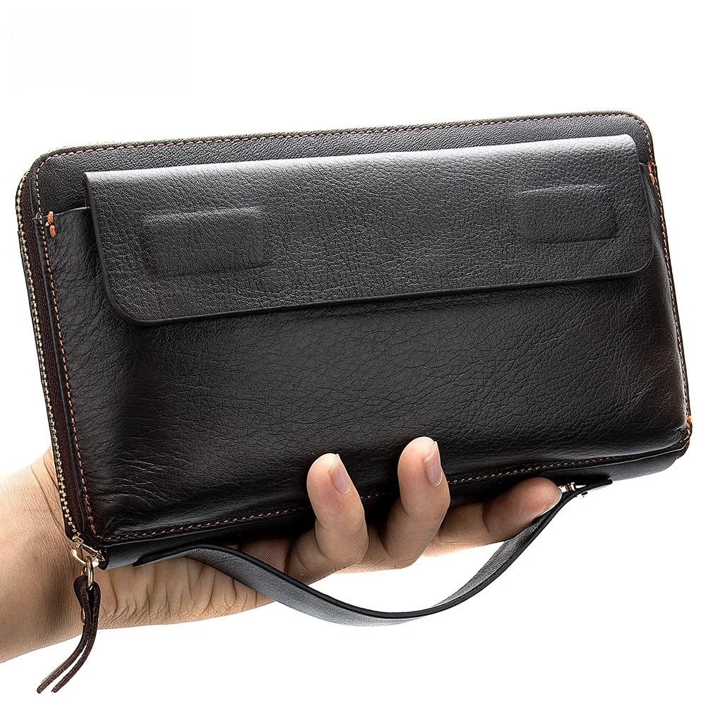 leather-wallet-men's-long-large-capacity-top-layer-cowhide-vintage-oil-wax-business-clutch-purse-with-many-internal-structures