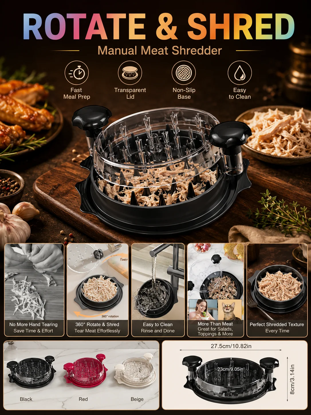 Meal Prep Chicken - Déchiqueteur de poulet multifonctionnel, processeur de