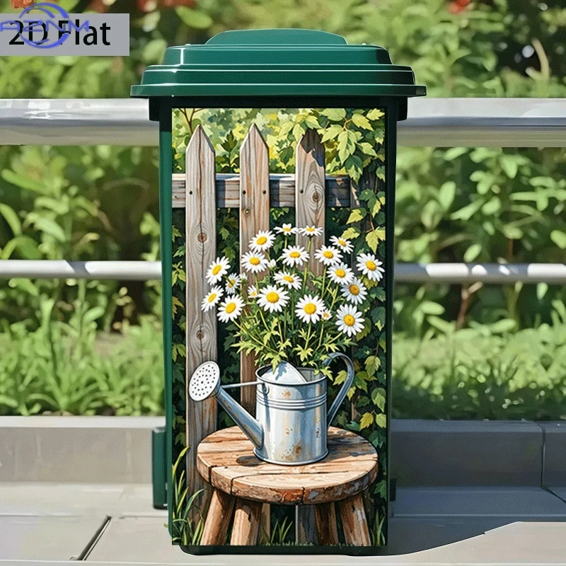 [2D Flat Printing] 1pc Trash Can Sticker Flower Full Iron Kettle Theme Design Wall Sticker Decoration Wallpaper Self-Adhesive