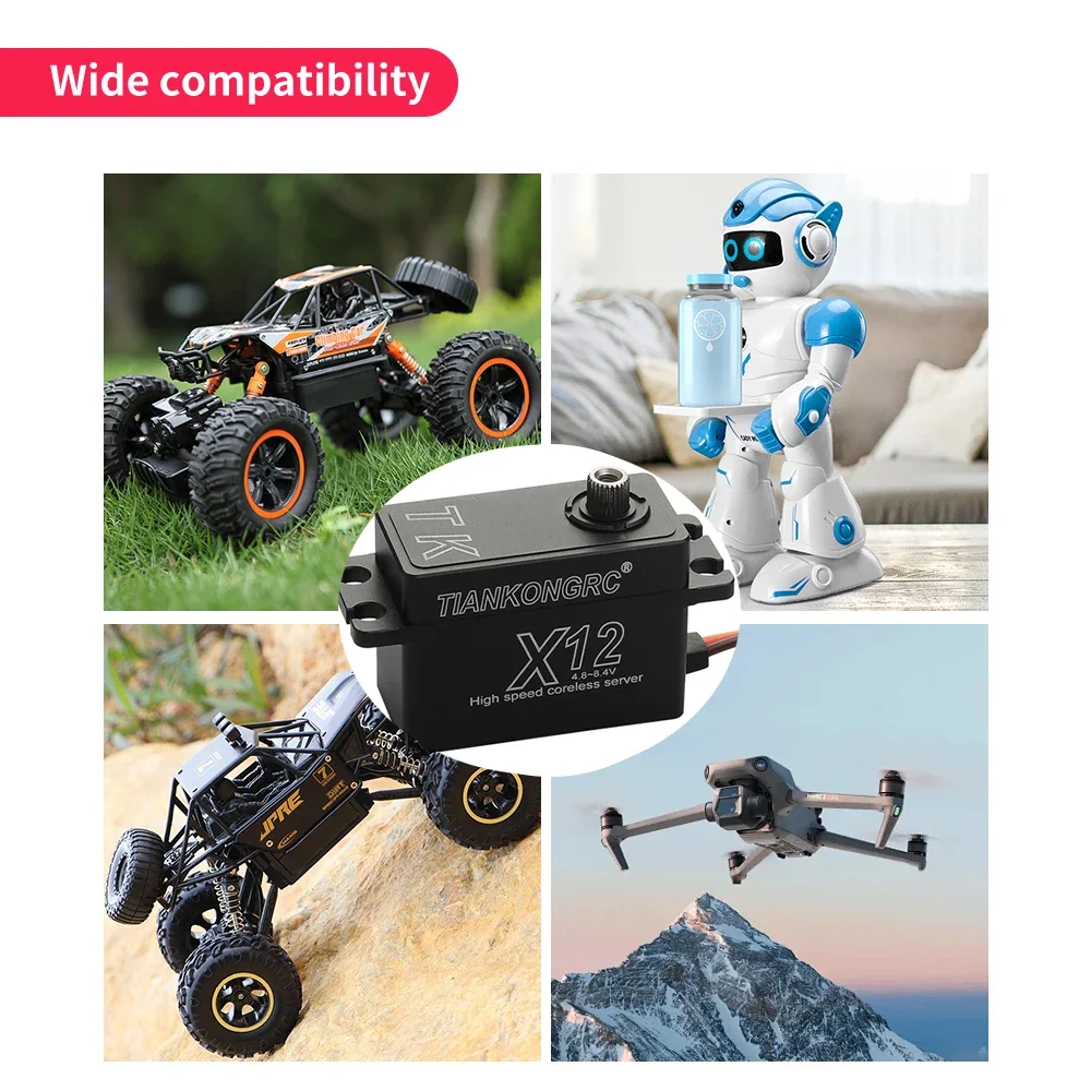 X12 12KG Digital Servo Metal Gear Coreless Motor High Speed 180 Degree Angle Short Body Servos for 1/8 1/10 RC Car Truck Models