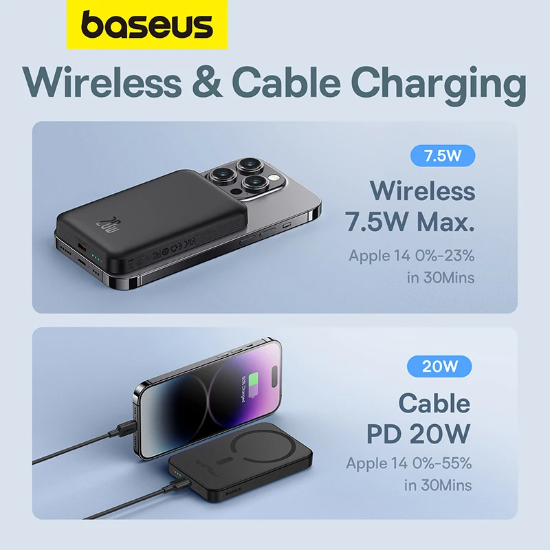 Baseus 20W Magnetic Power Bank Wireless Fast Charging Portable Mini 5000mAh Powerbank For iPhone 15 14 Samsung External Battery