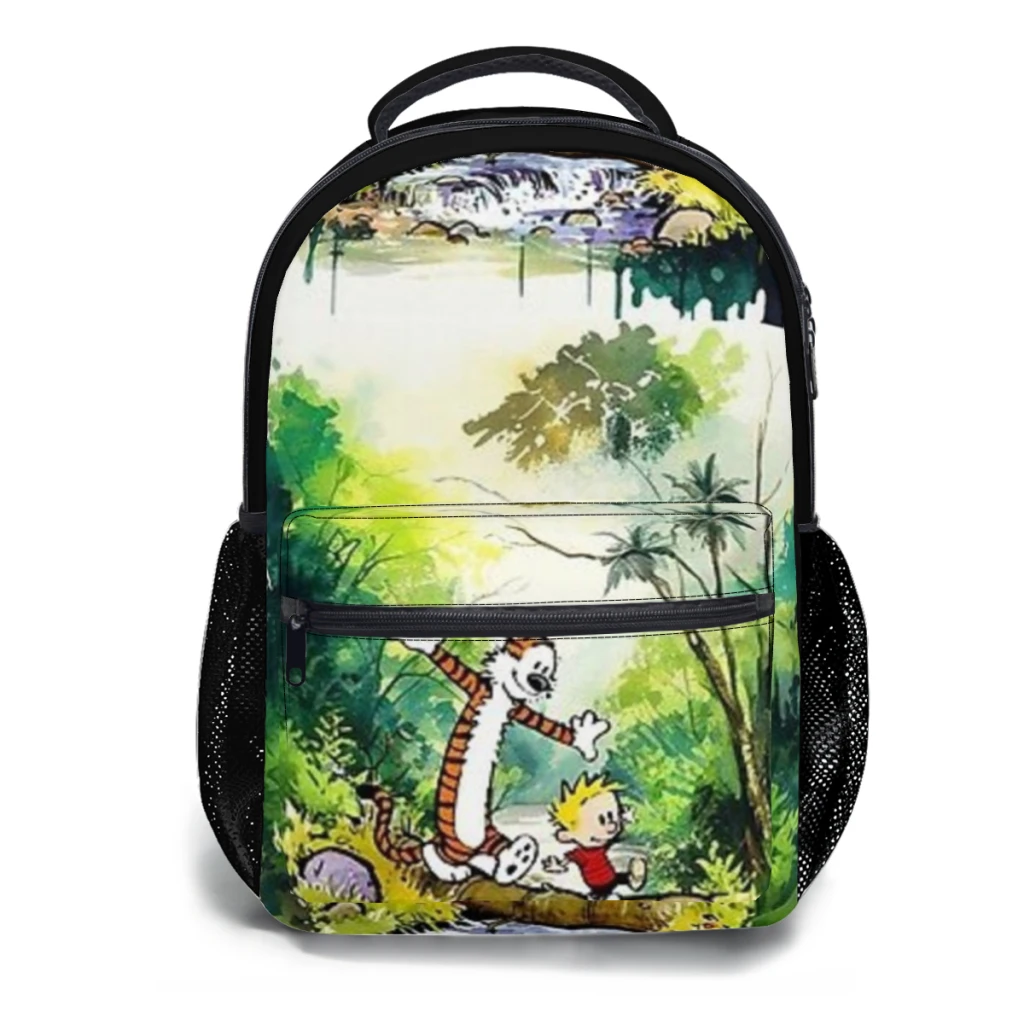 Mochila universitaria impermeable de alta capacidad para niñas, personajes de cómics de Calvin y Hobbes, nueva moda femenina, 17 pulgadas