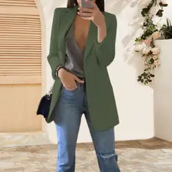 Suit Jacket Elegant Lapel Suit Coat with Big Pockets for Women Long Sleeve Open Front Business Outwear Solid Color Commuting