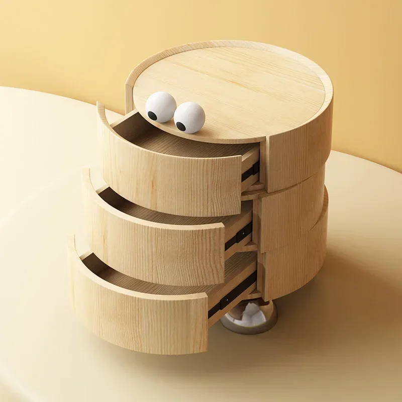 Table Ronde en Frêne de Luxe, Armoire de Rangement Créative de Grande Capacité en Bois Massif