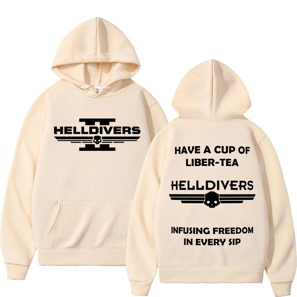 Game Helldivers Double Sided Print Hoodies Men Women Fashion Vintage Hooded Sweatshirts Autumn Winter Casual Comfort Pullovers