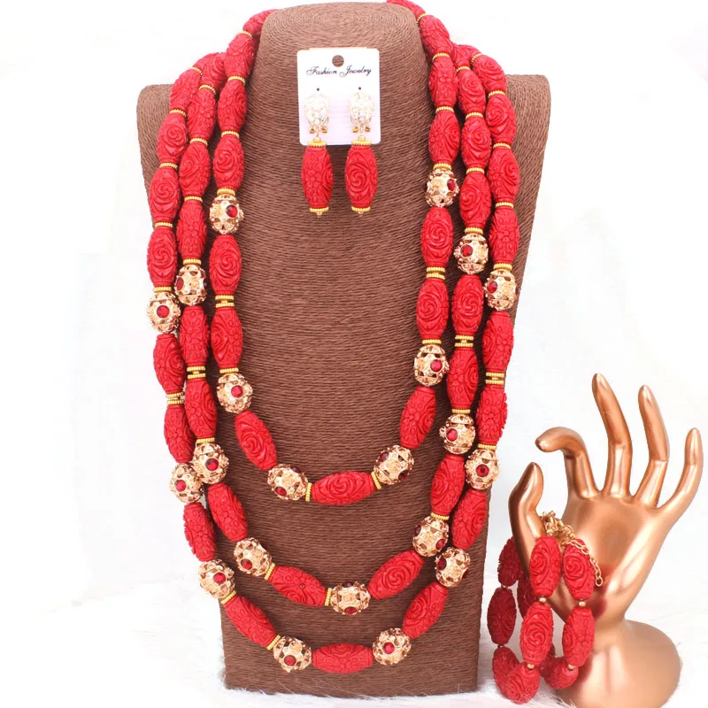 Dudo 35 Inches 14mm Imitation Coral Beads Jewelry Set For Nigerian Bridal 2023