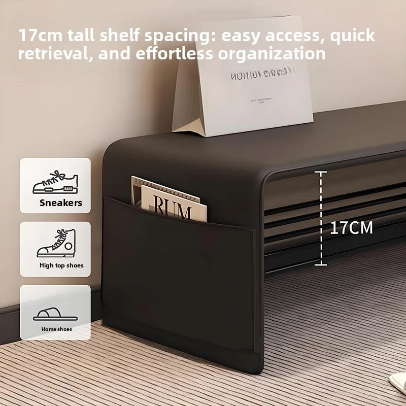 #Light luxury long bench, high-end leather shoe changing bench, doorstep shoe wearing bench