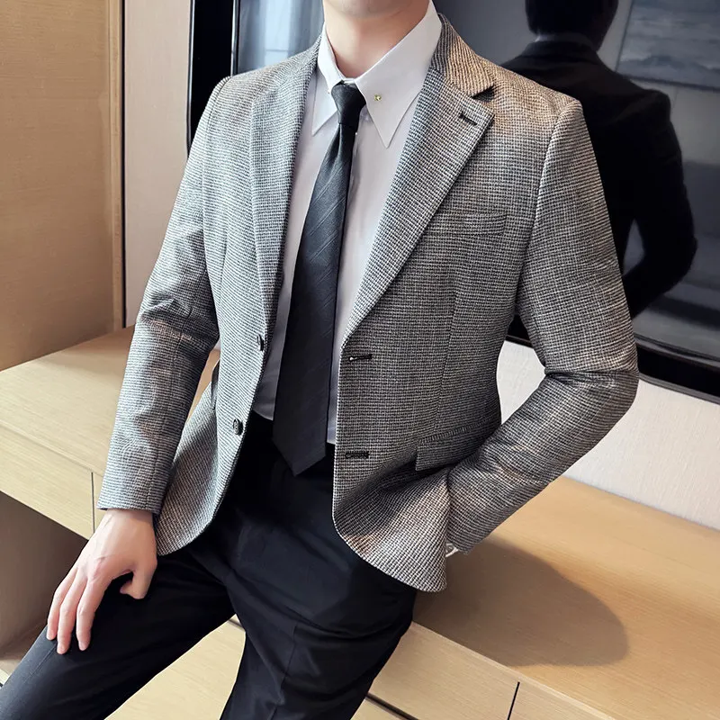 

Men's Slim Fit Casual Cheered Suit Faionable Korean Sle Busin Casual Top Coat Large Size Outerwear Ele
