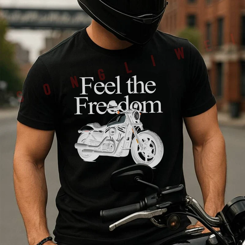 

Feel The Freedom Motorcycle Moto Summer Short-sleeved Cotton T Shirt Men Women Streetwear Loose T-shirts