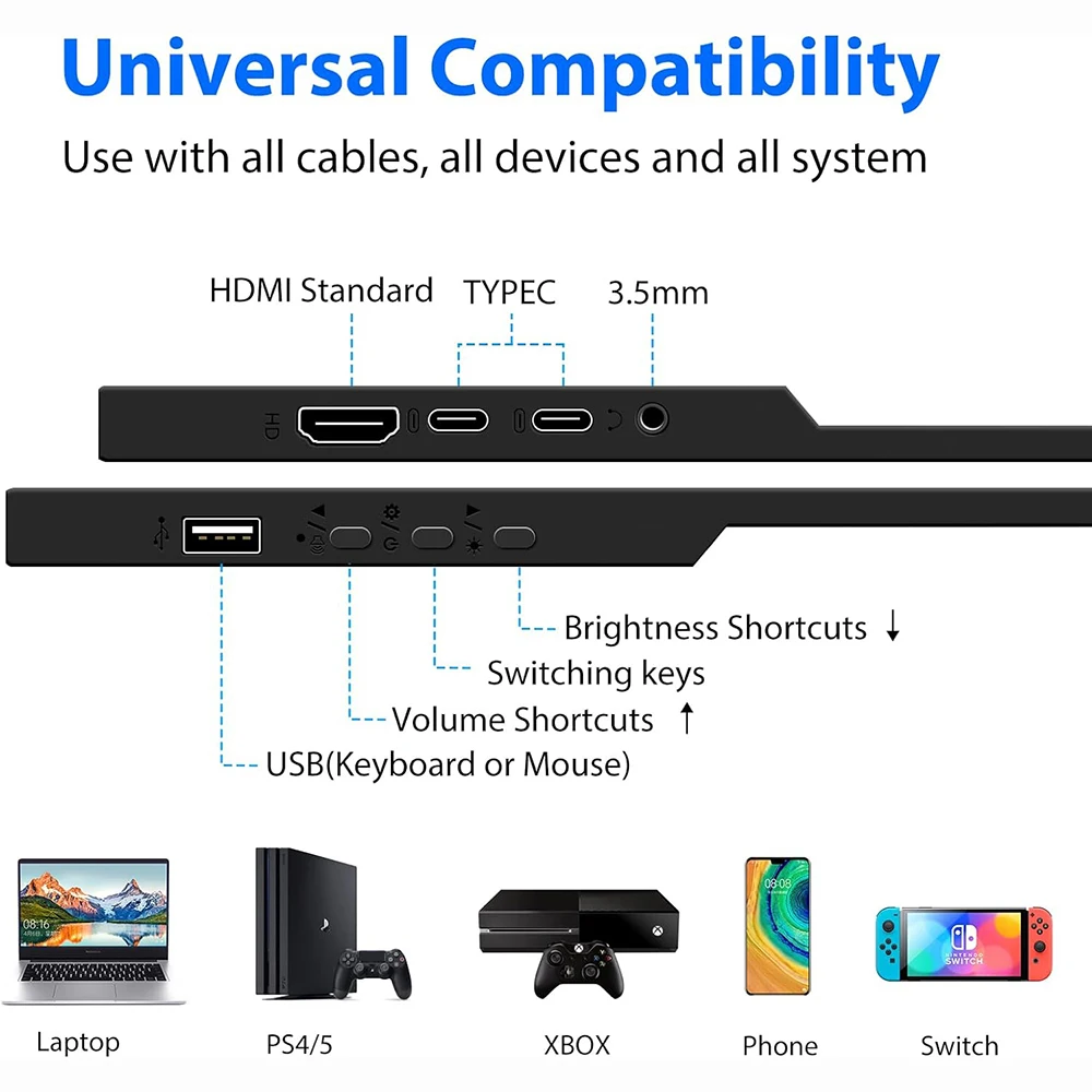 Imagem -02 - Portátil Monitor Touchscreen hd Display Led Monitor de Laptop Raspberry pi Ps3 Ps4 Xbox 14 15.6 16