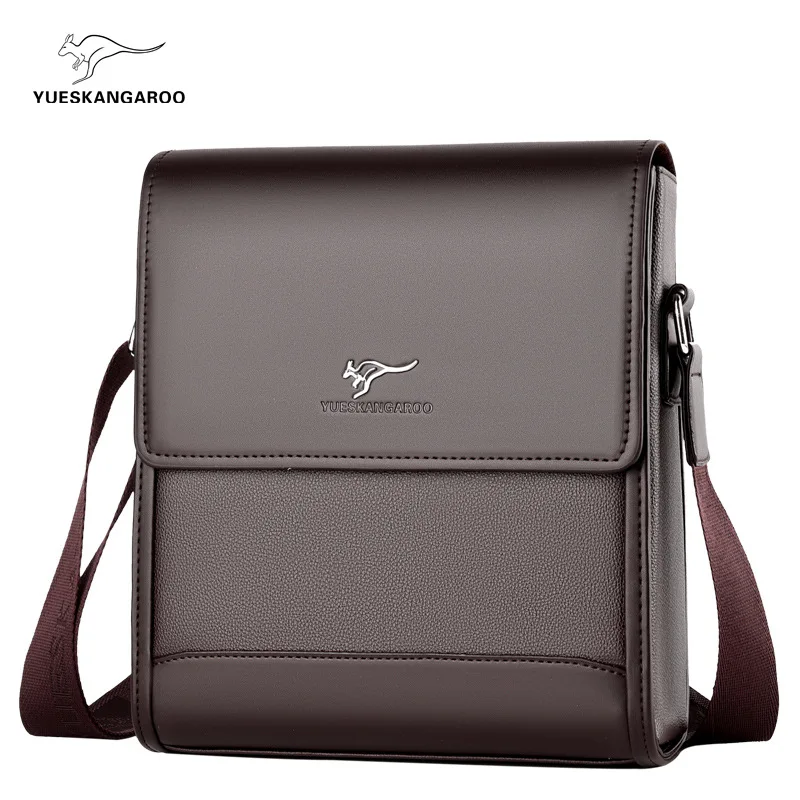 PU leather square single-shoulder bag for business men, flip cover, large capacity, flat storage, crossbody backpack