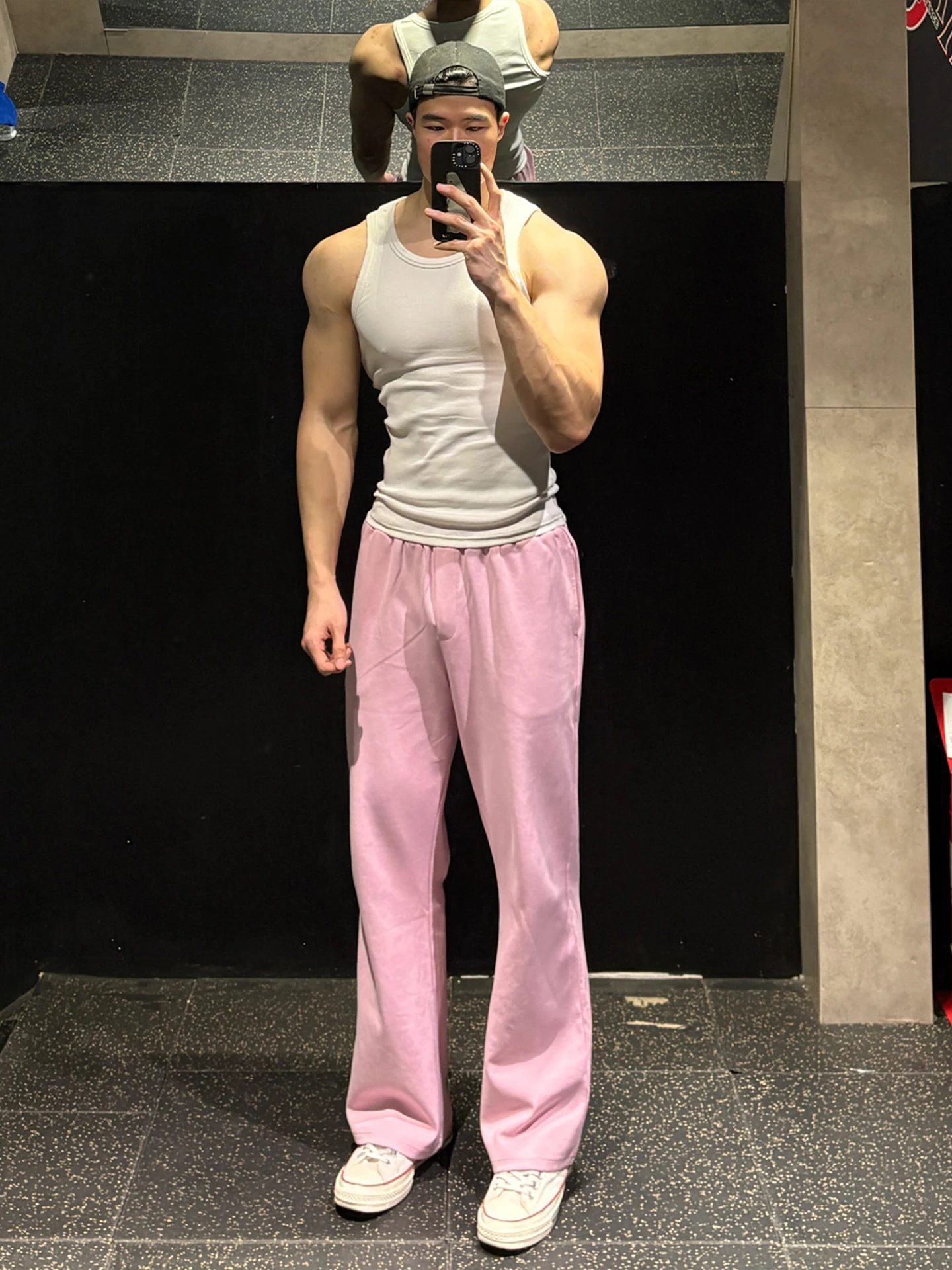 

American Style Fitness Pink Casual Loose Straight Leg Pants Drapey Training Cleanfit Bend Knife Pants Men's Fashion Summer