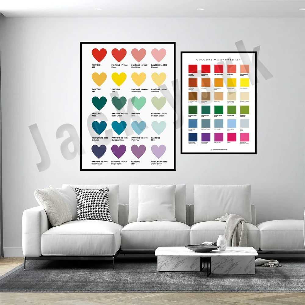 Pantone Red Heart Print, Rainbow Heart Art, Color Spectrum, Heart Print, Manchester Print Colorful Decor Canvas Poster