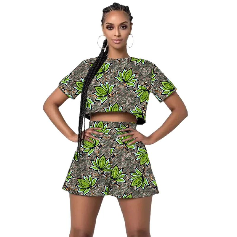 

African Fashion Women's Ankara Outfits Made To Measure Mini Sets Short Tops+Shorts Colorful Print Female Party Suit