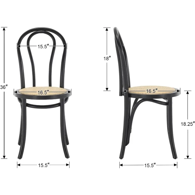 Vintage Dining Chairs Set of 2, Thonet Soild Wood Rattan Dining Room Chairs Armless French Country Kitchen Chairs for Wedding