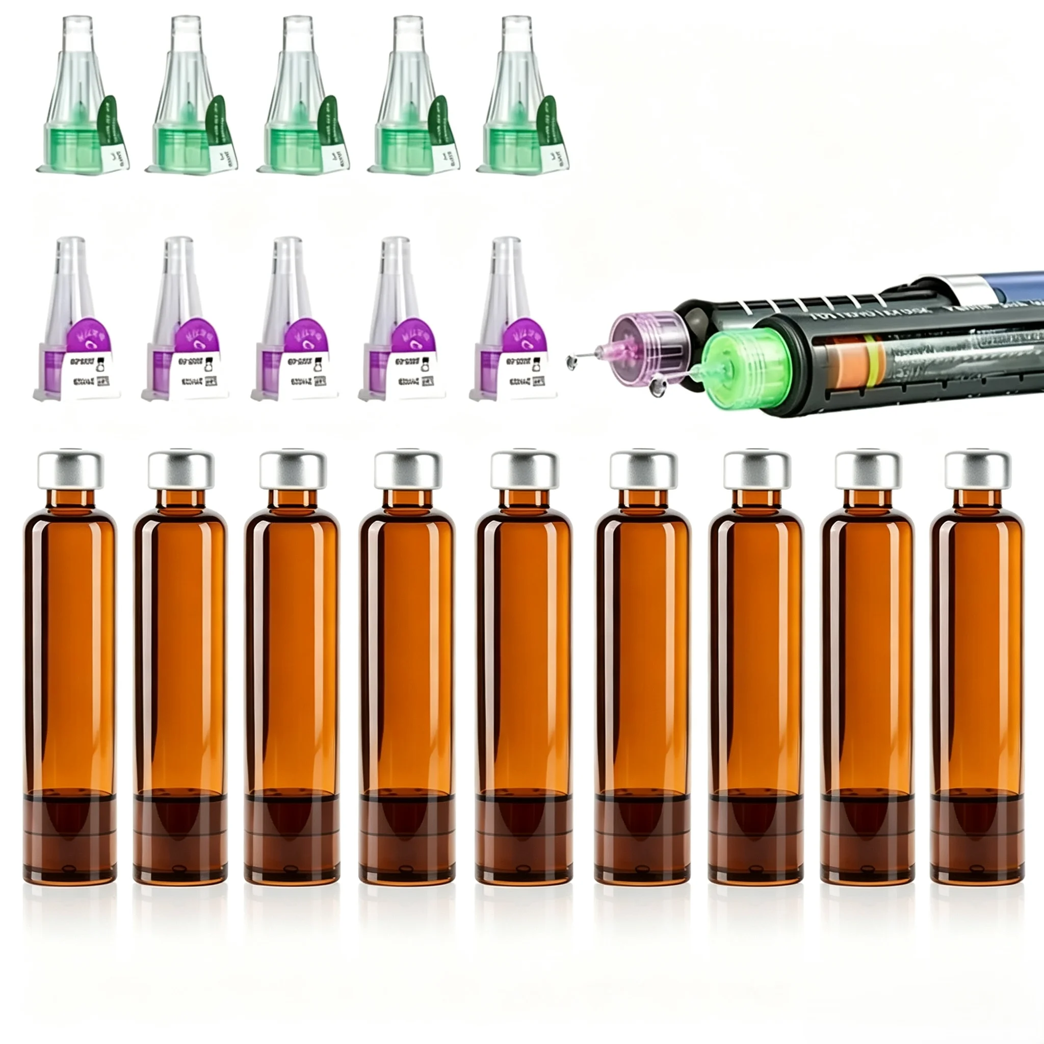 Insulin Pen Needles 4mm 5mm 6mm 8mm 10PCS Amber Light‑proof Cartridge Vials for Insulin Injection Pen Use Disposable