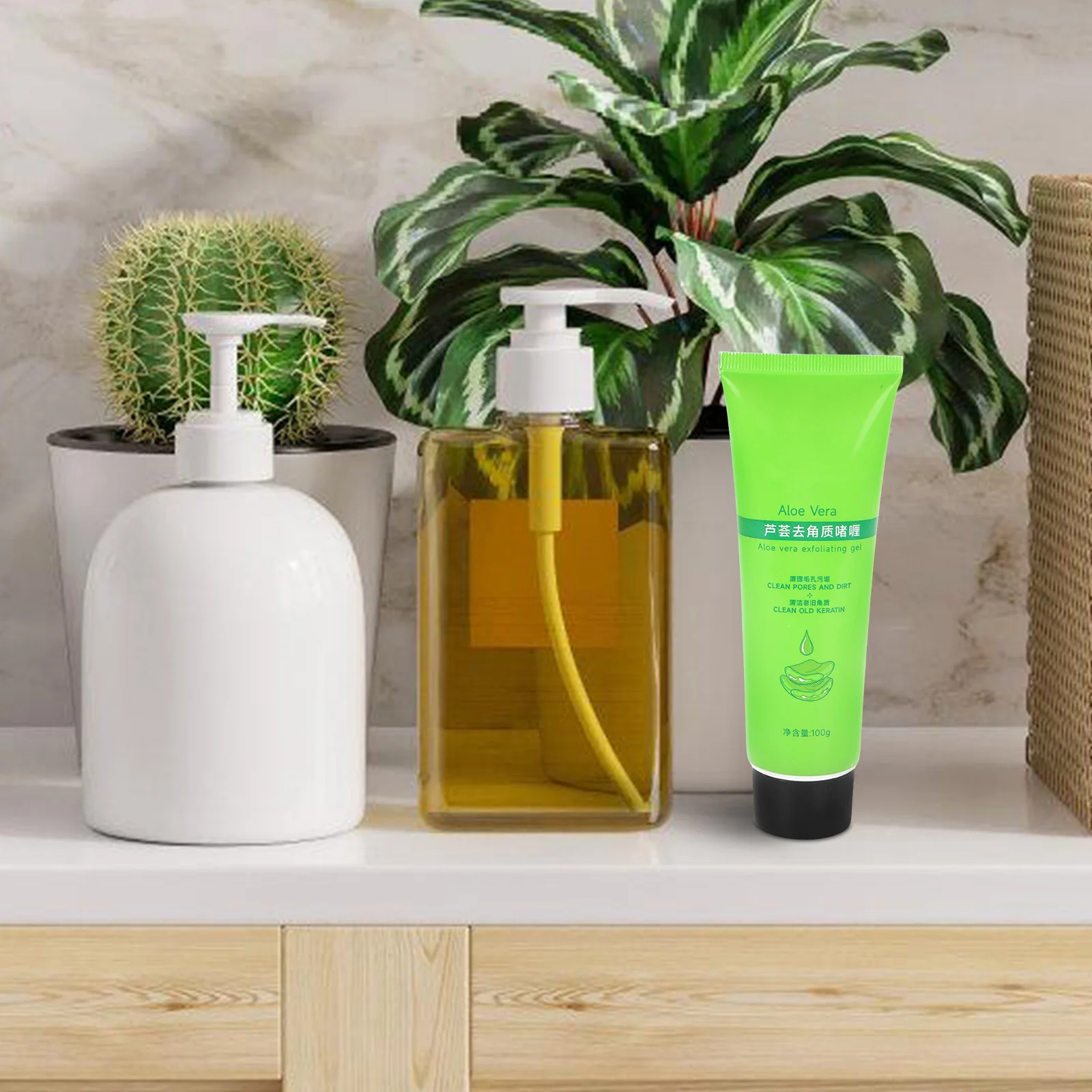 Gel exfoliante suave calmante verde, Gel exfoliante de limpieza profunda suave para cara, cuerpo, tamaño de viaje, piel hidratante calmante
