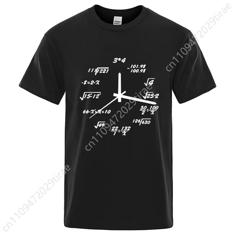 Men's T-shirt Cotton Blend Casual Funny Math Clock Print Summer Loose O-neck T Shirt for Men Short Sleeve Cool T-shirt Male