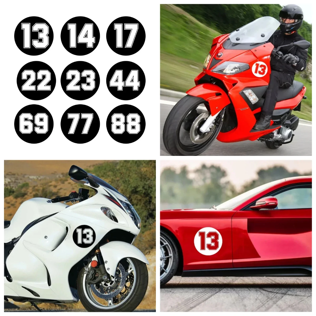 

Car Sticker Funny Racing Number 13 17 19 21 23 69 77 in Circle Waterproof Vinyl Decal Stickers for Motorcycle Bumper Body,10CM