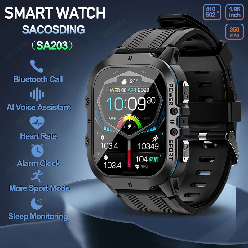 

SACOSDING SA203 Military Smart Watch Men Bluetooth Call 466*466 AMOLED Always On Display Watch Sports 1ATM Waterproof Smartwatch