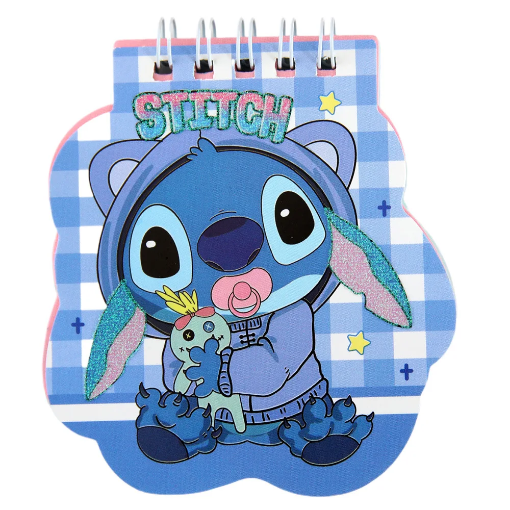 4pcs Disney Stitch A7 Gold Powder Special Coil Book Cartoon Color Page Hand Account Notepad Student Message Notebook Kids Gift