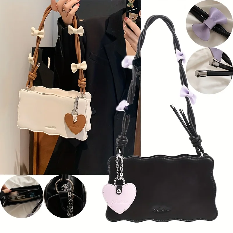 

1 шт., женская сумка подмышки, новинка лета 2023 года, маленькая квадратная сумка с бантом для девочек, модная модная сумка на плечо