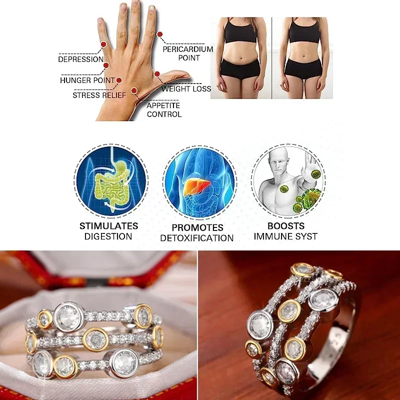 2026 New Crystal Zircon Weight Loss Acupoint Ring for Women's   Treatment Geometric Line Color Separation  Jewelry