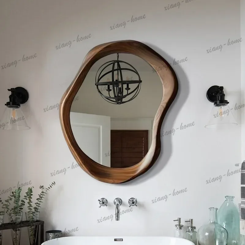 ld American retro bathroom mirror wall hanging household bathroom irregular medieval new Chinese living room decorative mirror