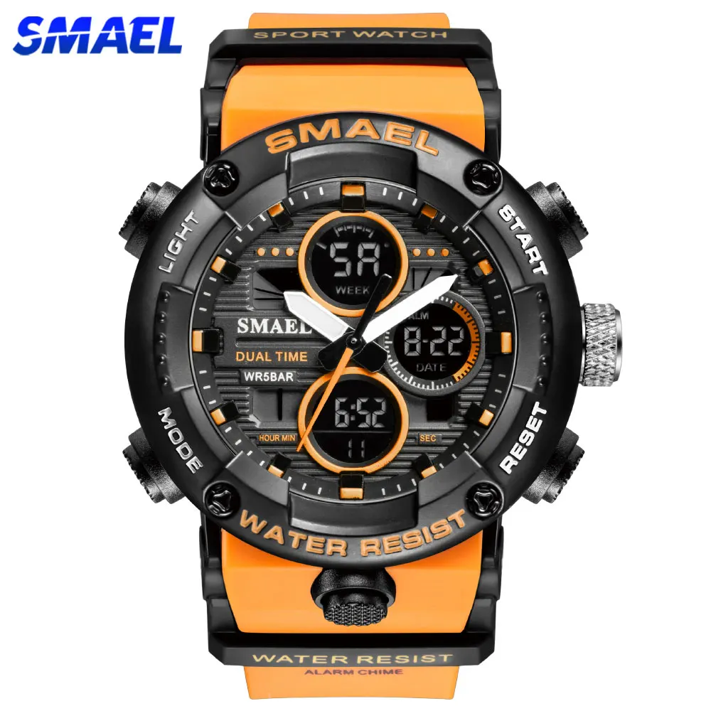 SMAEL Mens Watches Military 50m Waterproof Sport Stopwatch Alarm LED Digital Watch Men Big Dial Clock For Male Relogio Masculino