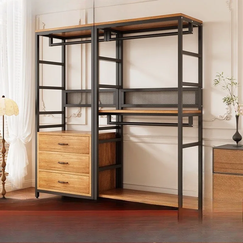 

Open wardrobe bedroom floor hanger wardrobe clothes shelf combination