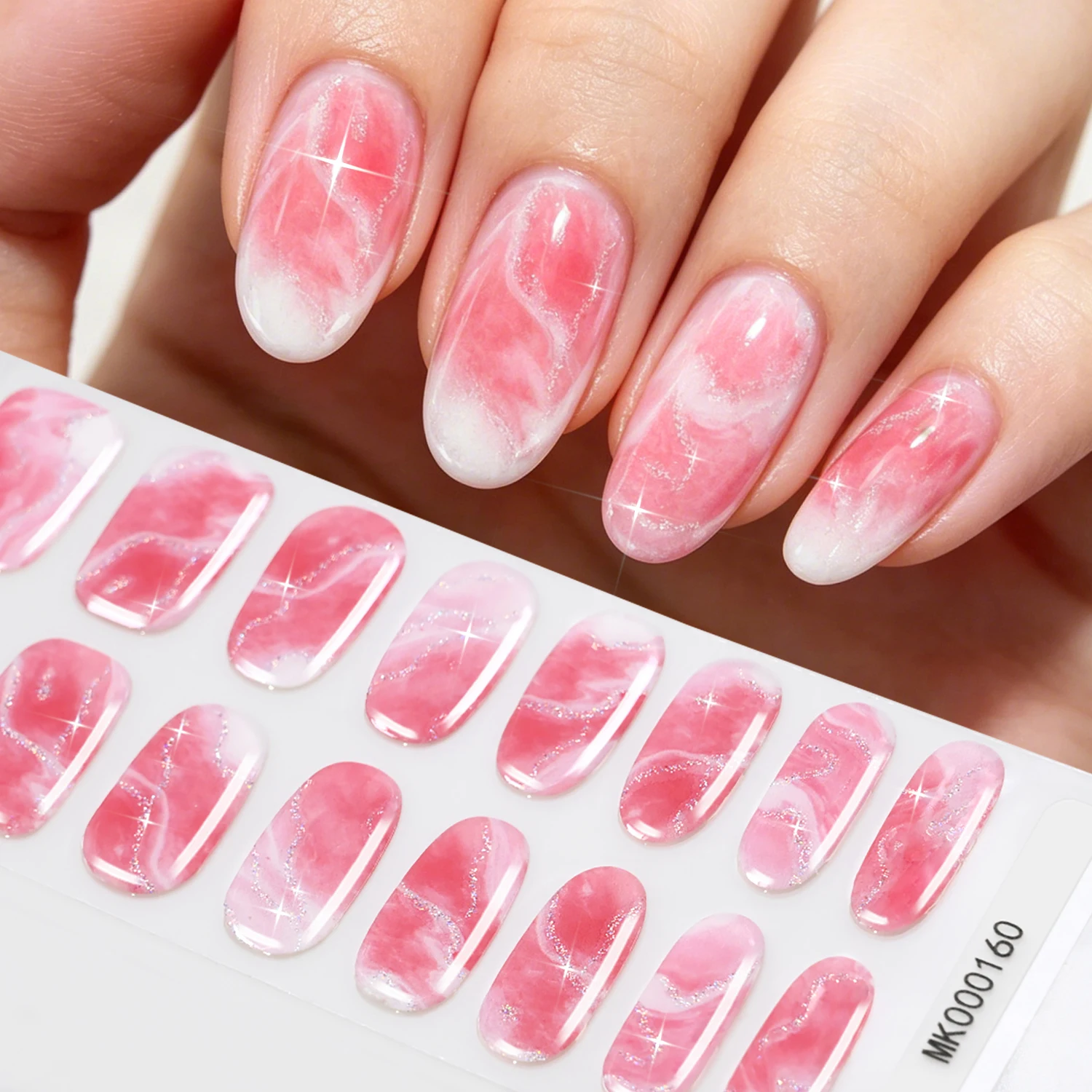 16 Tipps für Aquarell-Smudge-UV-Nagellackstreifen, Backfreie 3D-Glitzer-Marmor-Vollabdeckungs-Nagelstreifen, Selbstklebende Maniküre-Aufkleber – Detail 9